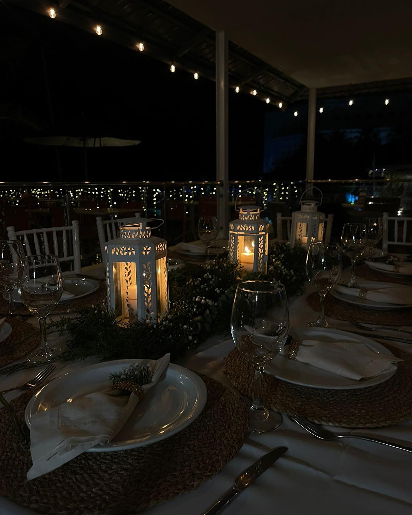 Evening dining table prepared at Ocean World Terrace