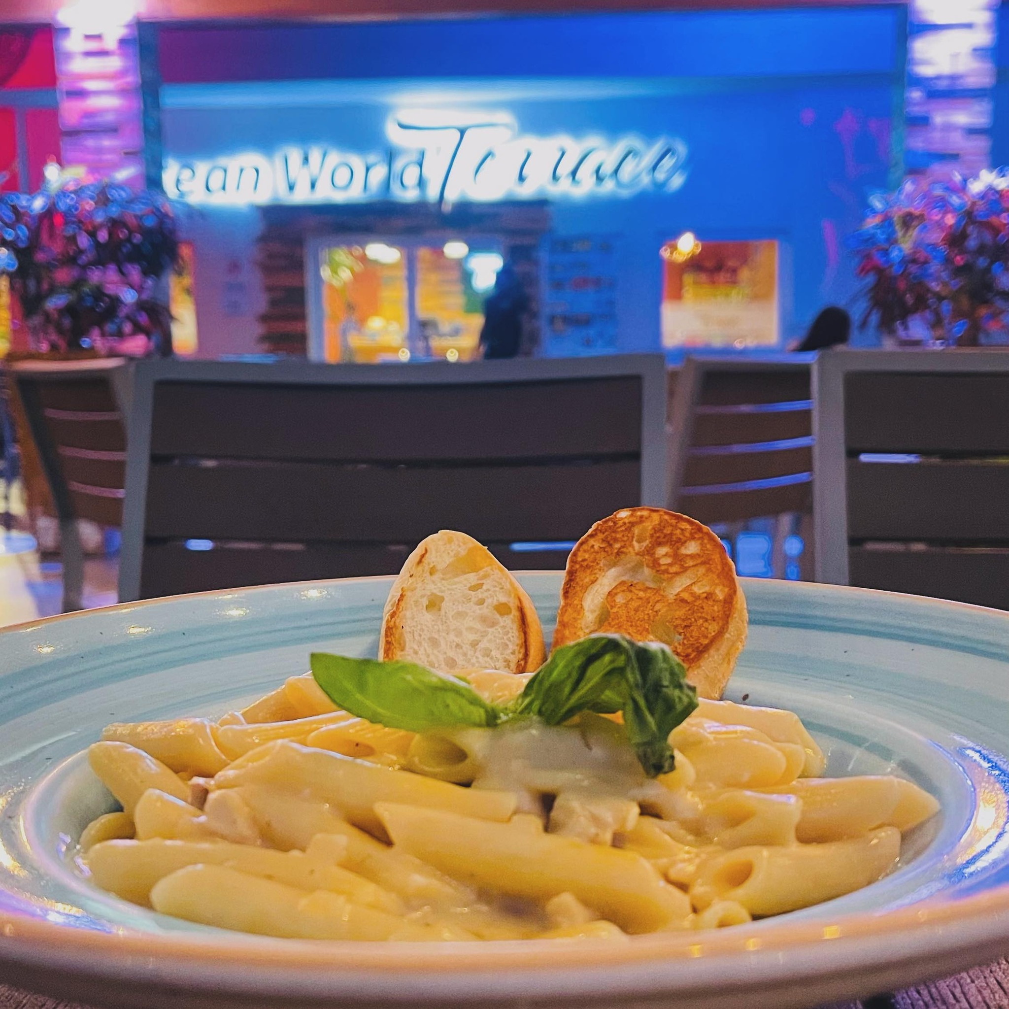 Pasta dinner served at Ocean World Terrace